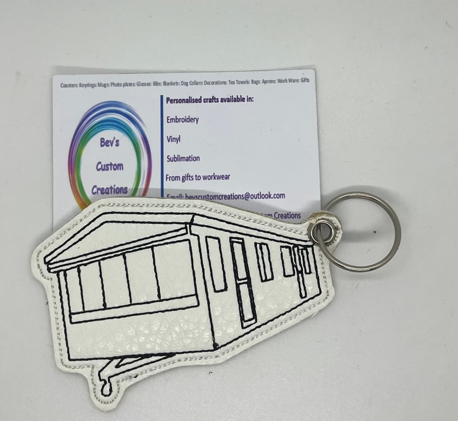 Embroidered static caravan Keyring