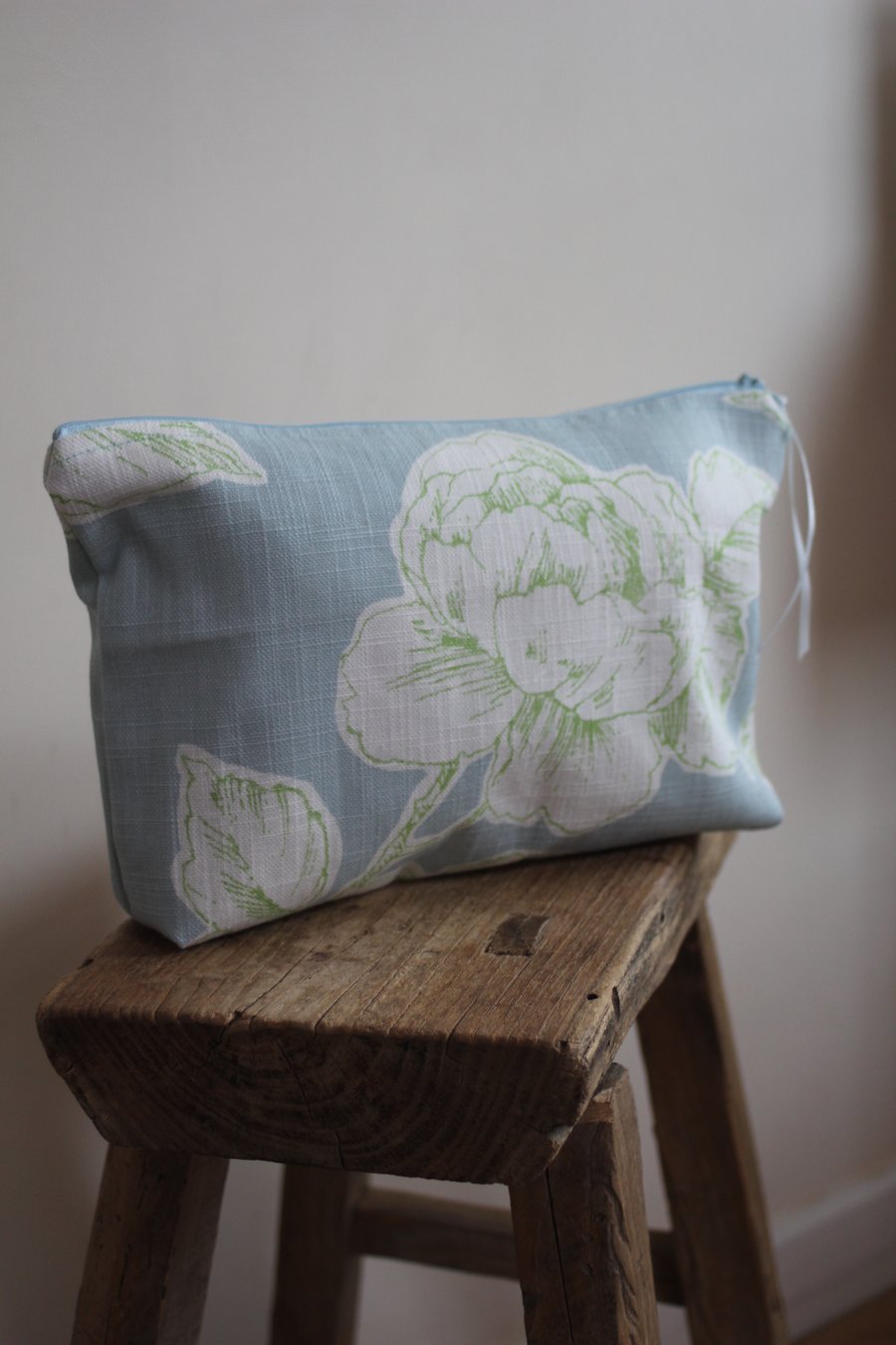 Duck egg blue floral zip up pouch made from Laura Ashley fabric - postage inc