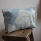 Duck egg blue floral zip up pouch made from Laura Ashley fabric - postage inc