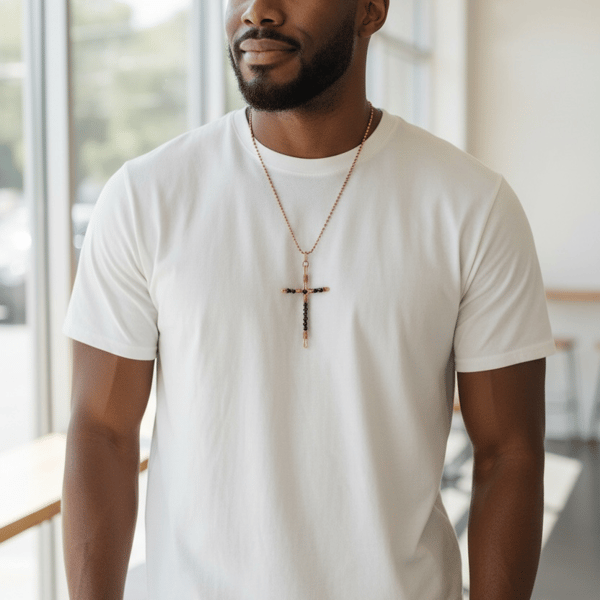 Oxidised Copper Black Crystals Cross - Goth, Alchemy - Large