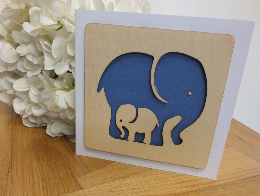 The "Cute Elephant Mum and Baby" Greetings Card 