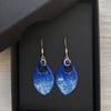 'Galaxy' Two tone blue, white & grey enamel scale earrings. Sterling silver. 