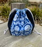 Dumpling drawstring bag -  vintage Sanderson print and denim 
