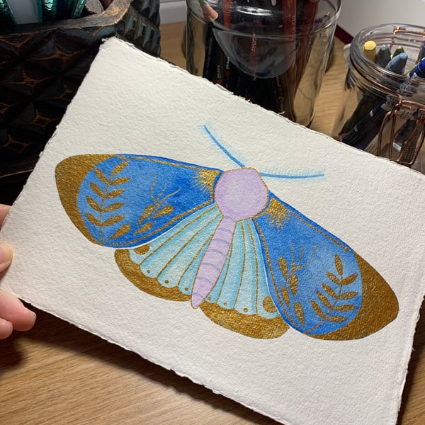 Original Watercolour Moth Folk Art Painting