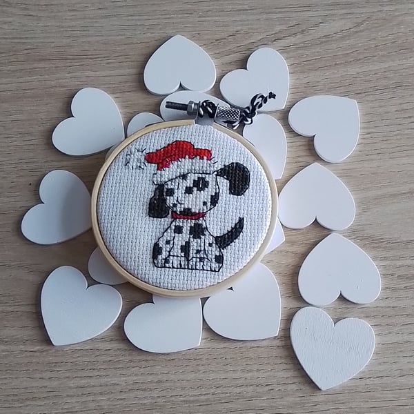 Spotty Dog Christmas Decorations, Ornament, Bauble – Santa Hat