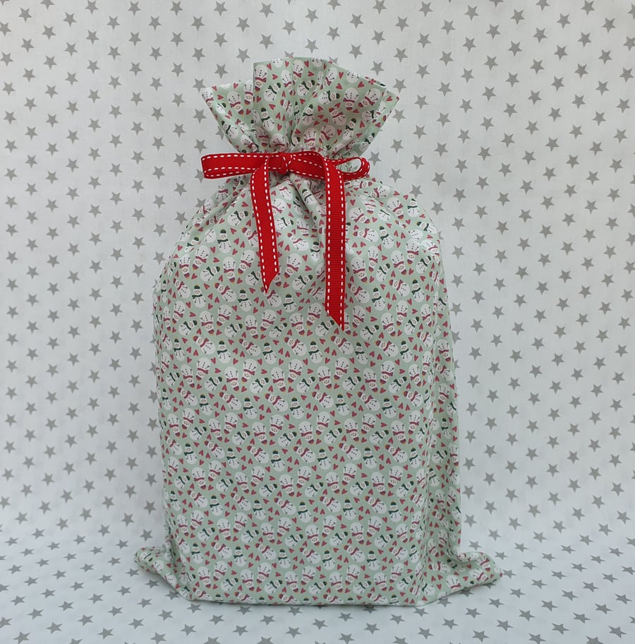 Christmas Gift Sack, Snowmen, Re-usable, Medium sized