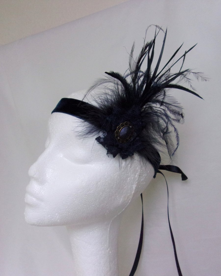 Navy Blue Feather Vintage Art Deco Style Flapper Headband
