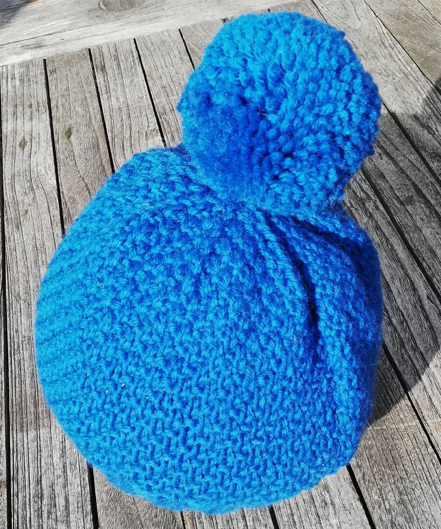 Blue Wool, Bobble Hat. 