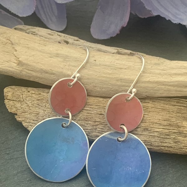 Printed Aluminium and sterling silver earrings -Cornflower blue and Orange