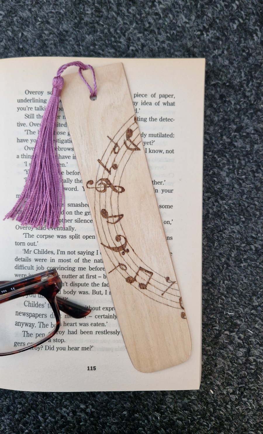 Hand Burned Wooden Bookmark - Musical Notes