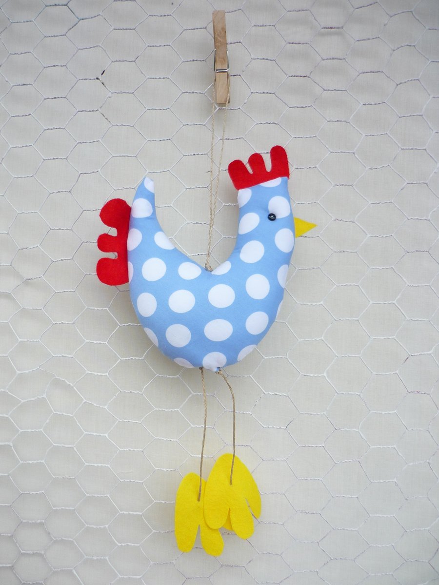 BLUE SPOT Hen Hangie & Heart Decoration Handmade Chicken Easter Mothersday Gift