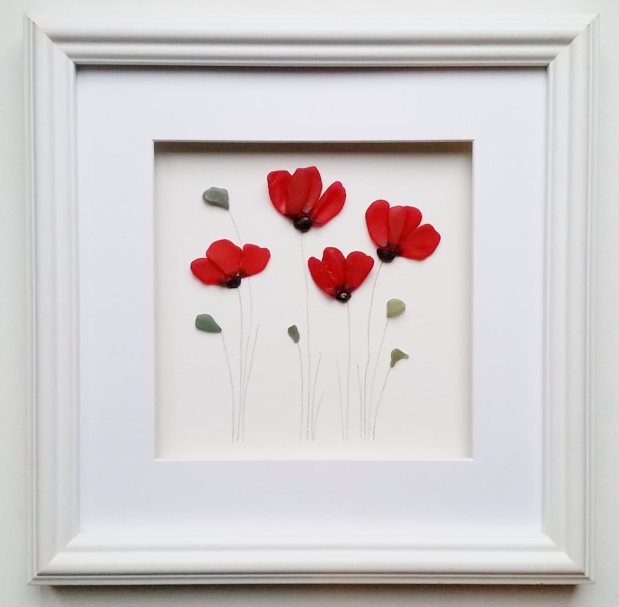 Sea Glass Poppies, Stained Glass Flowers,  Unusual Gift Ideas for Women