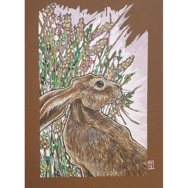 Brown Hare Portrait original artwork, small wildlife drawing, wall art
