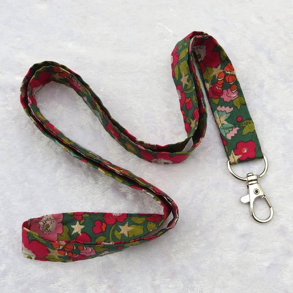 Liberty Tana Lawn lanyard, with swivel lobster clip, floral, badge holder