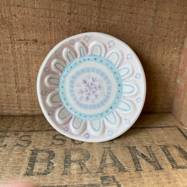 Hand carved ceramic dish pale pink