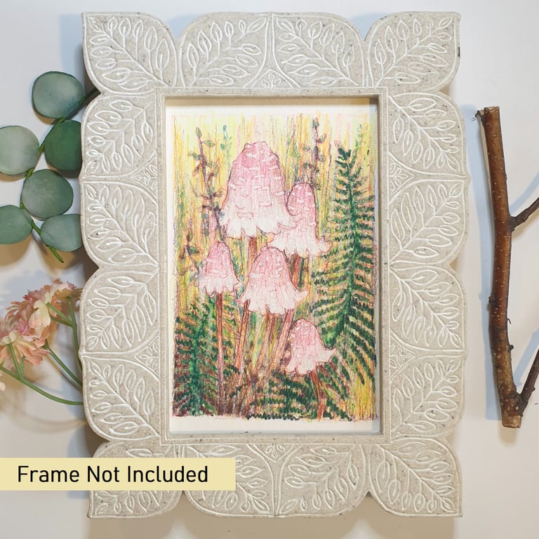 Pink mushrooms original drawing, letterbox art gift