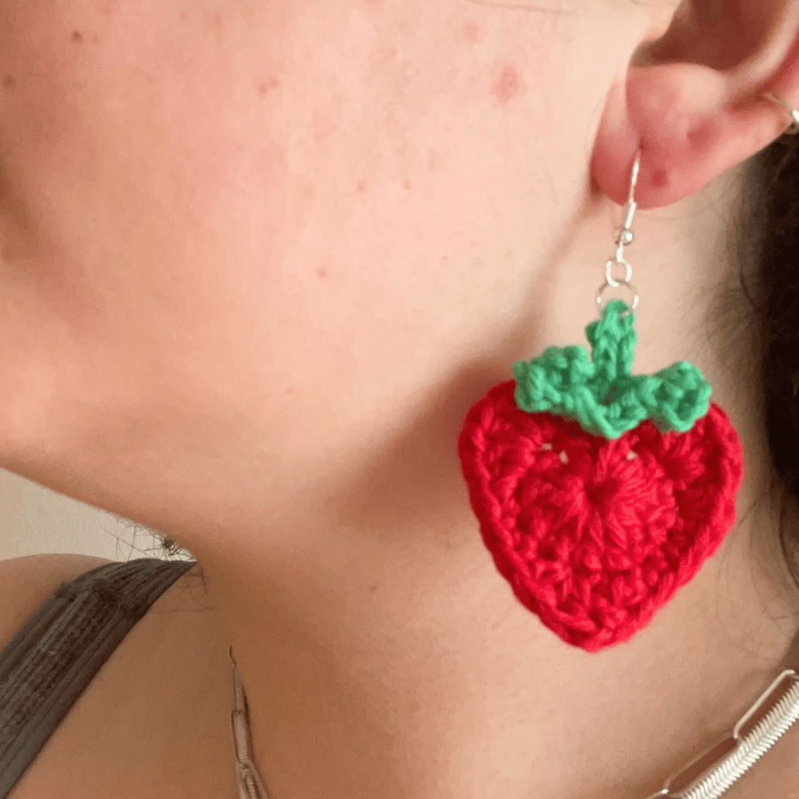 Handmade crochet strawberry earrings - Free postage