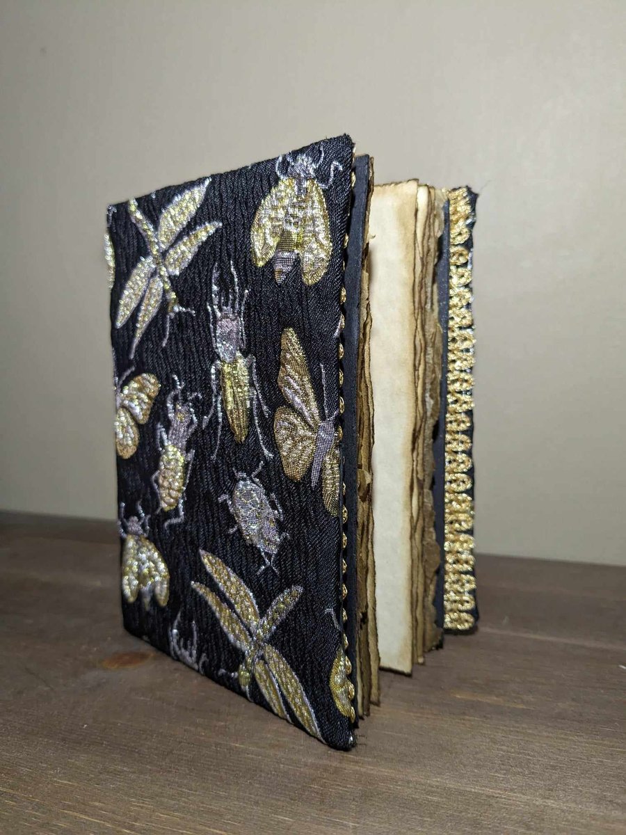 A6 Hand Bound Journal With Insects Silver Gold And Black