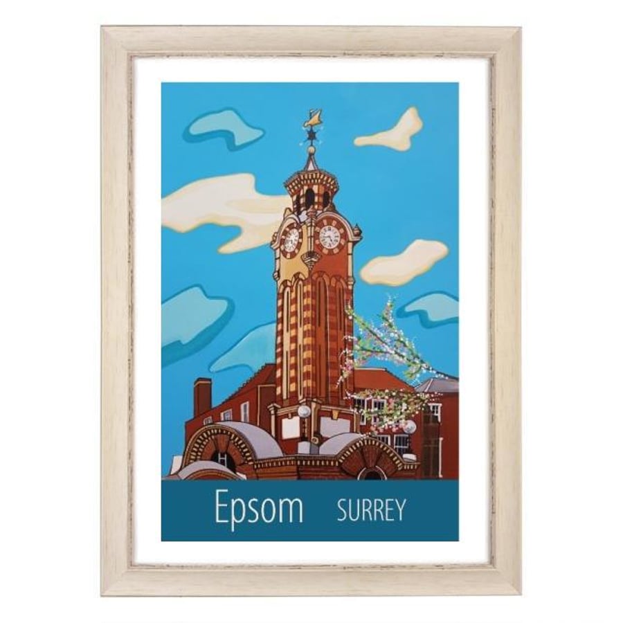 Epsom, Surrey print - white frame