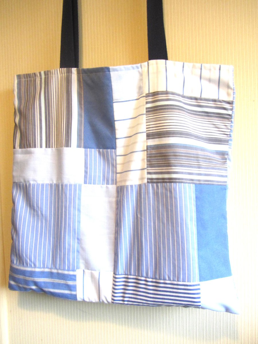 Upcycled blue patchwork tote bag