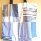 Upcycled blue patchwork tote bag