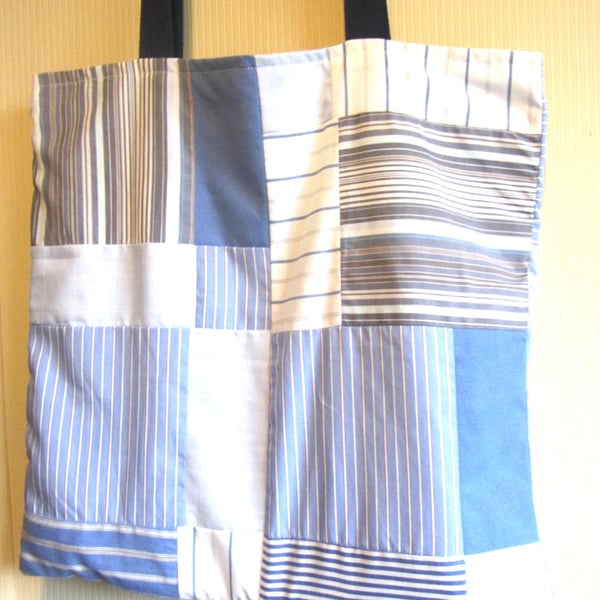 Upcycled blue patchwork tote bag