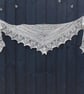 Hand knit beaded lace edged scarf shawl in white, blue & black - design F213 - Image 7