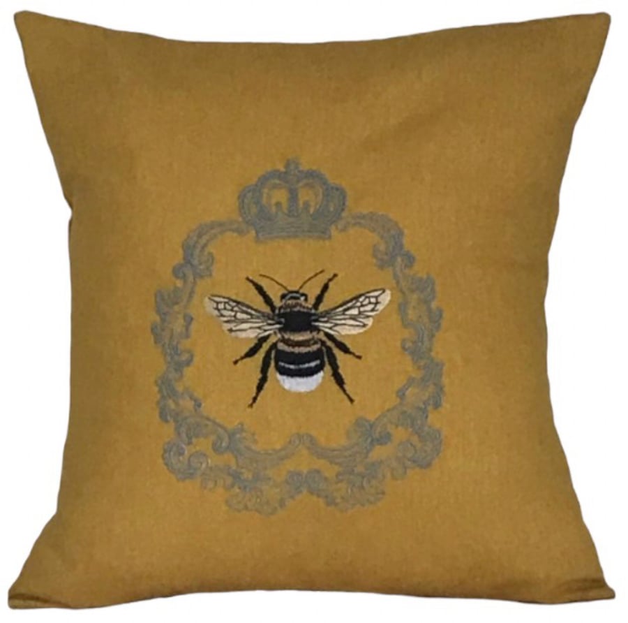 Regal Framed Bee Embroidered Cushion Cover Gift Idea 