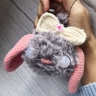Handmade Crochet Pastel Goth Bunny Rabbit Keyring, Gift for her