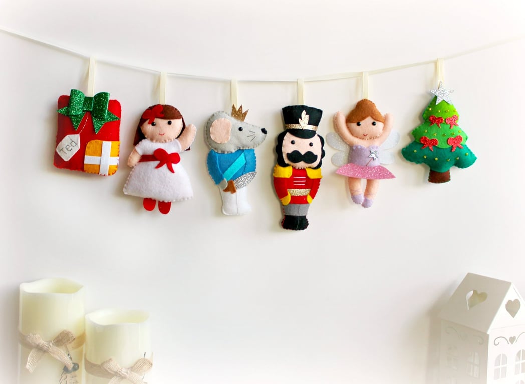 Felt Nutcracker Garland: Christmas Holiday Decor. Set of 6 handmade decorations
