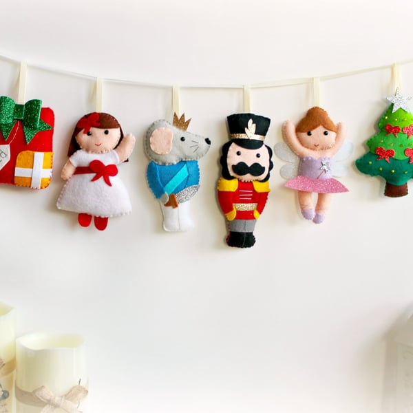 Felt Nutcracker Garland: Christmas Holiday Decor. Set of 6 handmade decorations
