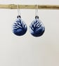 Navy and white oval teardrop dangle earrings in copper and enamel with trees - Image 4