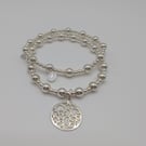 Sterling Stretch Handmade Bracelet Set  3mm & 6mm Beads  Heart Charm 17.5cm