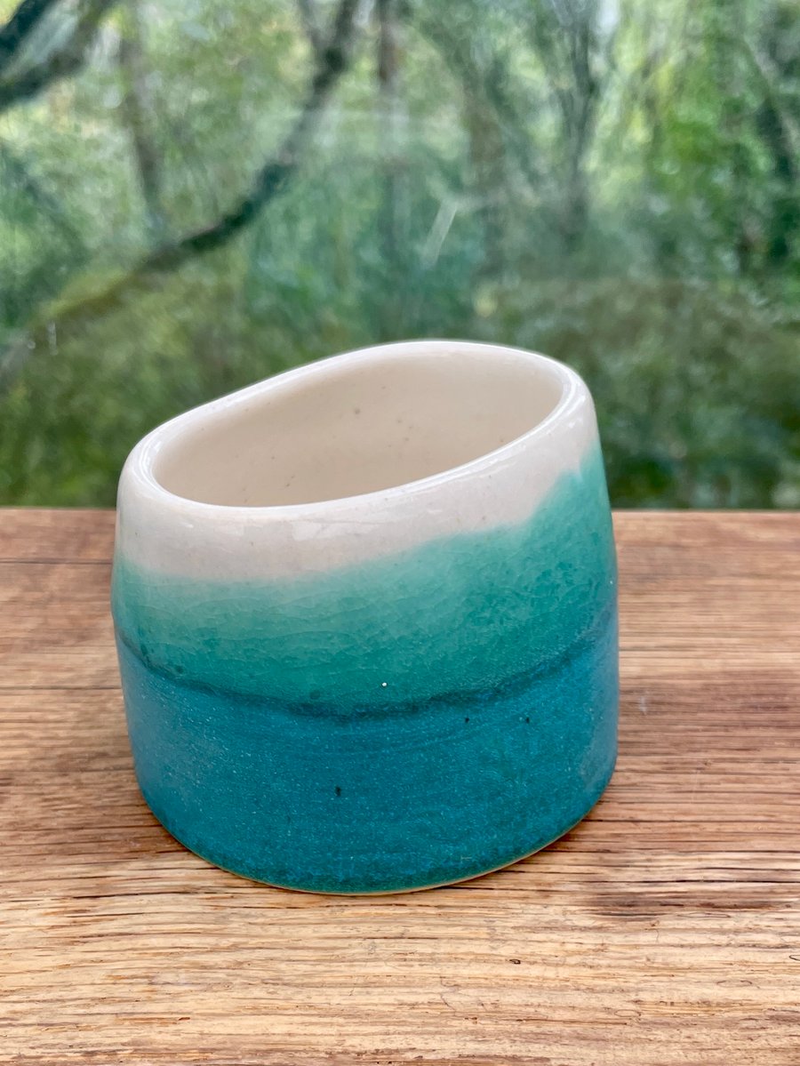 Hand thrown Ceramic altered pot - copper patina