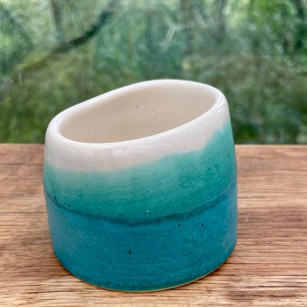 Hand thrown Ceramic altered pot - copper patina