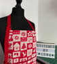Handmade Red Patchwork Print Christmas Apron, Cotton Canvas Holiday Chef Apron - Image 4
