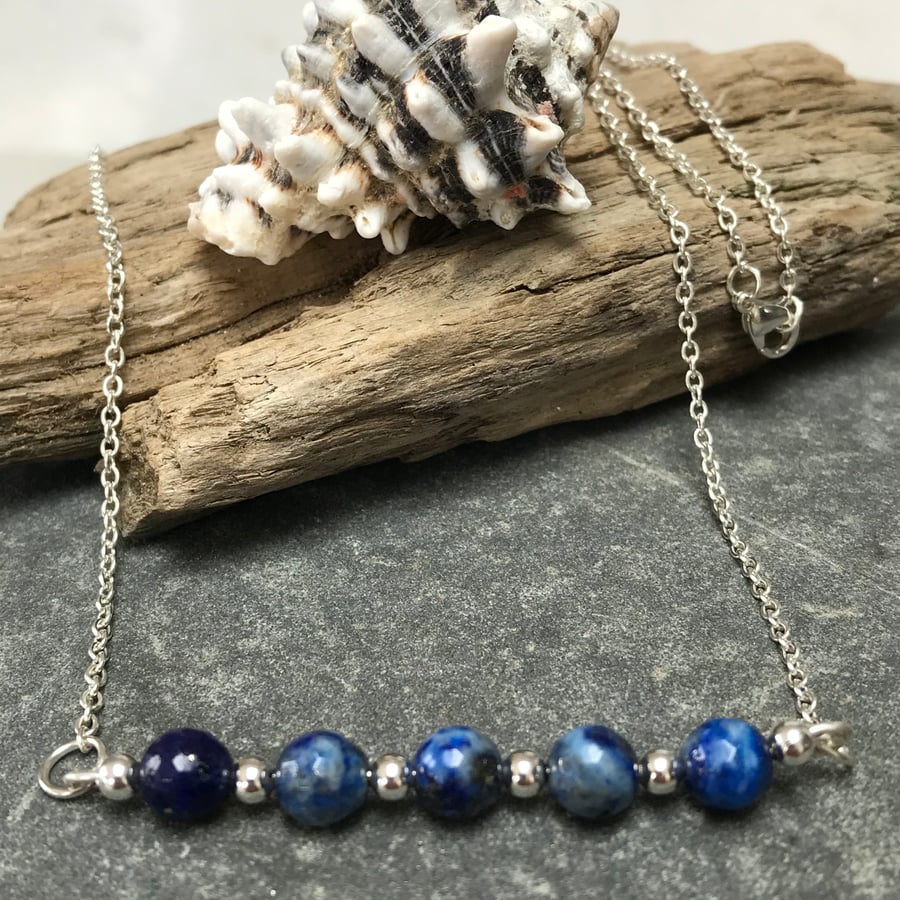 Stunning Ocean blue  lapis lazuli gemstone necklace 