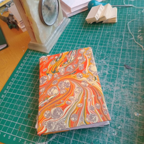 Folding concertina sketchbook A6 indian cotton rag paper and orange red