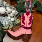 Pink Cowgirl Boot Christmas Decoration
