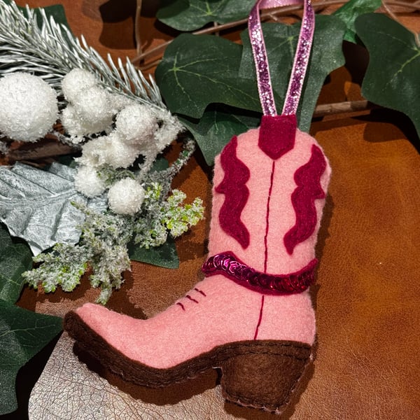 Pink Cowgirl Boot Christmas Decoration