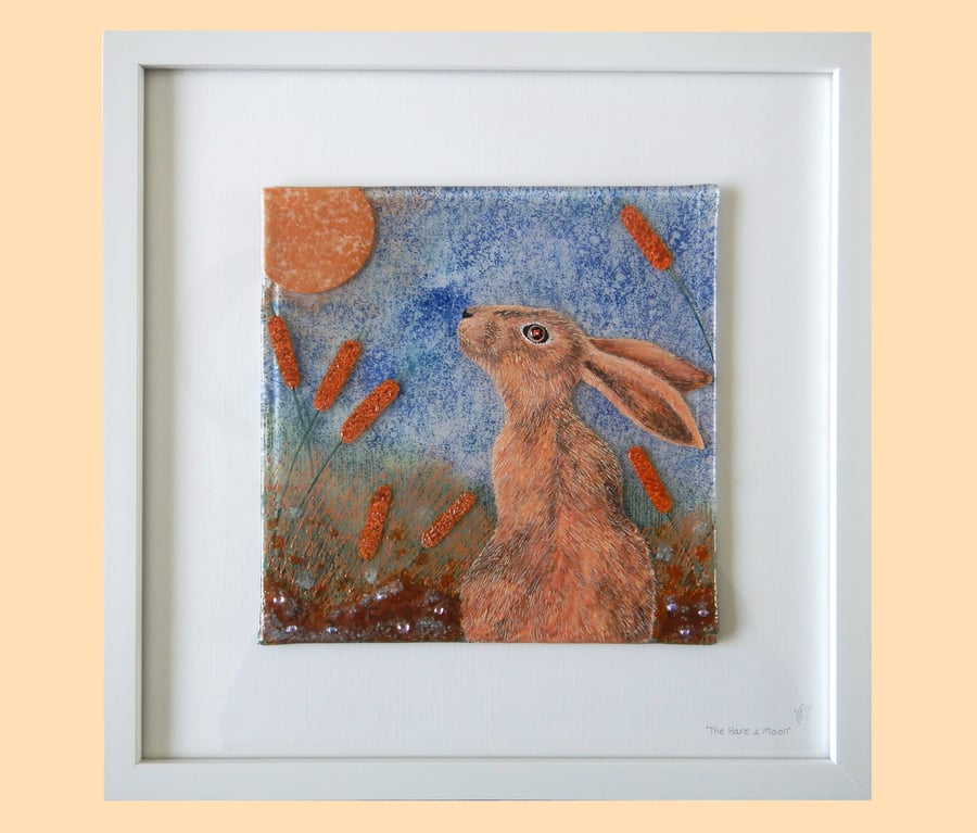 Handmade Fused Glass 'The Hare & The Moon' Picture