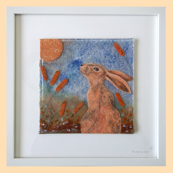 Handmade Fused Glass 'The Hare & The Moon' Picture