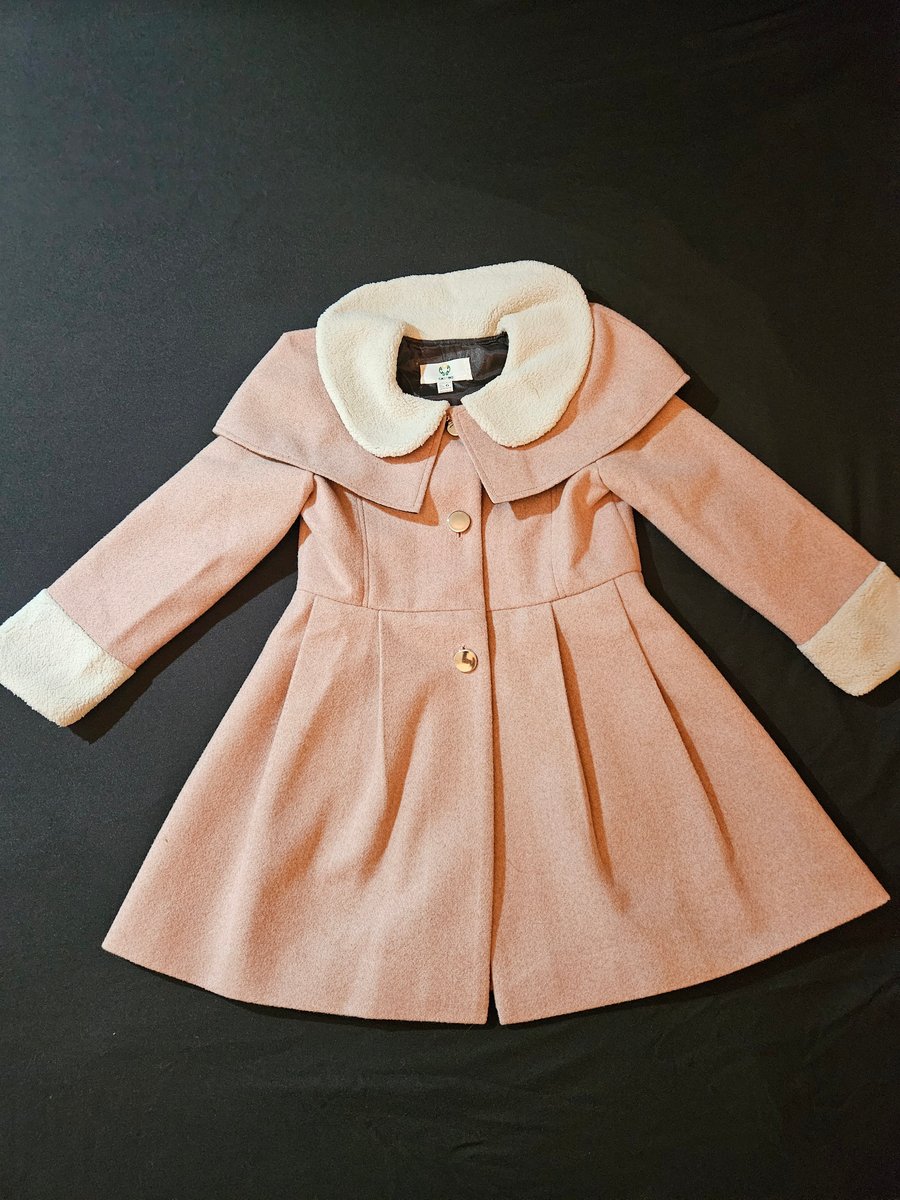 Girls’ Blush Pink Cashmere Wool Coat with Sherpa Collar & Cuffs