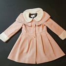 Girls’ Blush Pink Cashmere Wool Coat with Sherpa Collar & Cuffs
