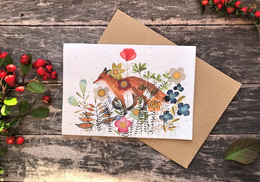 Plantable Seed Paper Birthday Card, Blank Inside, Autumn card, Fox Cards