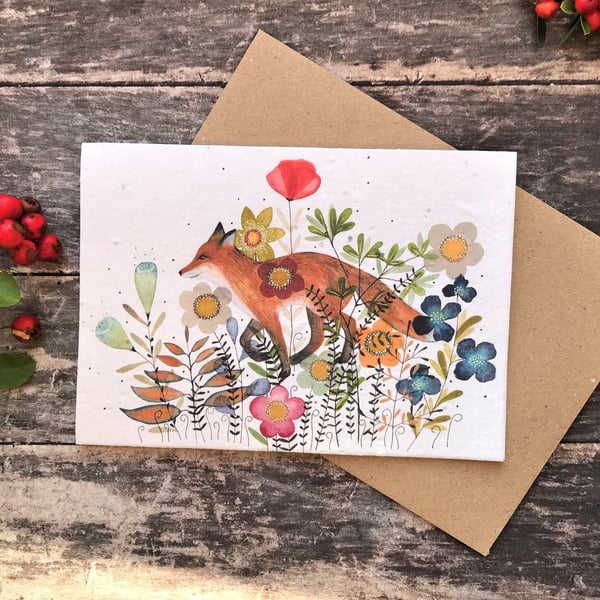 Plantable Seed Paper Birthday Card, Blank Inside, Autumn card, Fox Cards