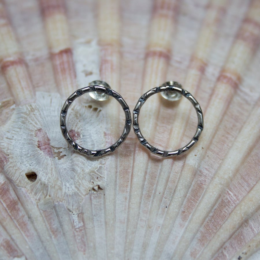 Recycled Sterling Silver Textured Circle Ear Studs