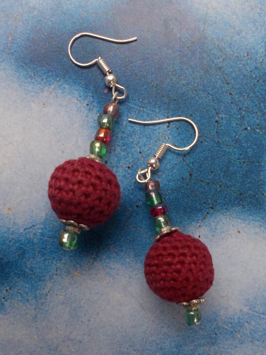 Fabulous Knitted, Glass,and Tibetan Silver Beaded Earrings