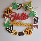 Wooden Hello autumn wreath. 