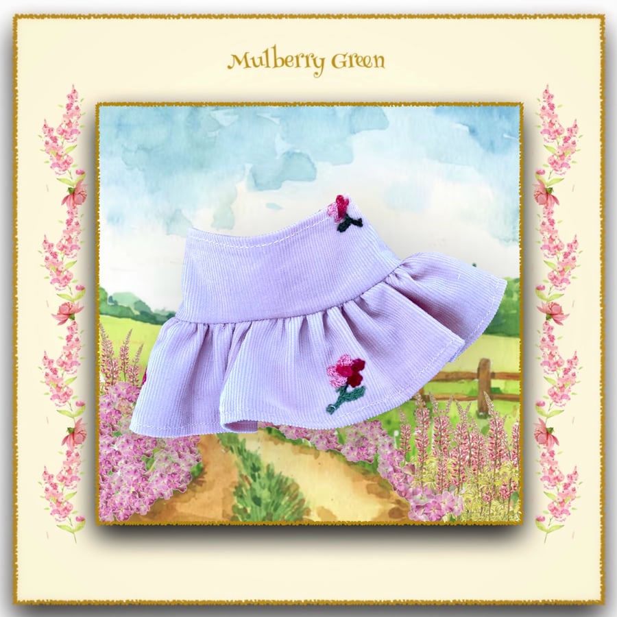 Doll’s Embroidered Pink Corduroy Skirt with a Flounce